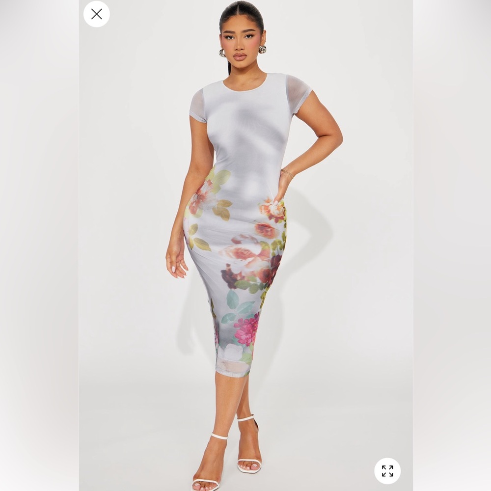 Cora Mesh Short Sleeve Maxi Dress - Grey/combo